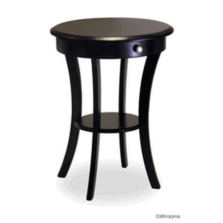 Winsome Winsome 20227 Black Beechwood ROUND ACCENT TABLE WITH ONE DRAWER ONE SHELF 20227